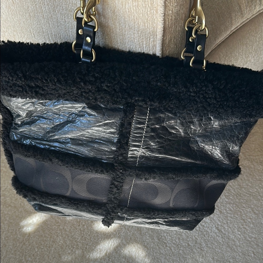 Coach Black Shearling Tote Bag